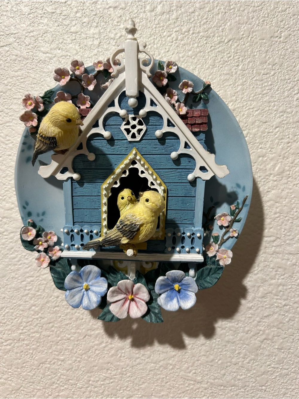 The Bradford Exchange Vintage Blue Birdhouse Plaque with Yellow Songbirds